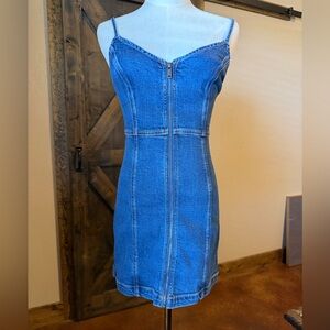 American Eagle Outfitters Blue Denim Zipper Front Mini Dress